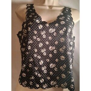 Bongo Black With Daisy V- Neck Scallop Sleeveless Tank Top Junior Size Small /ch